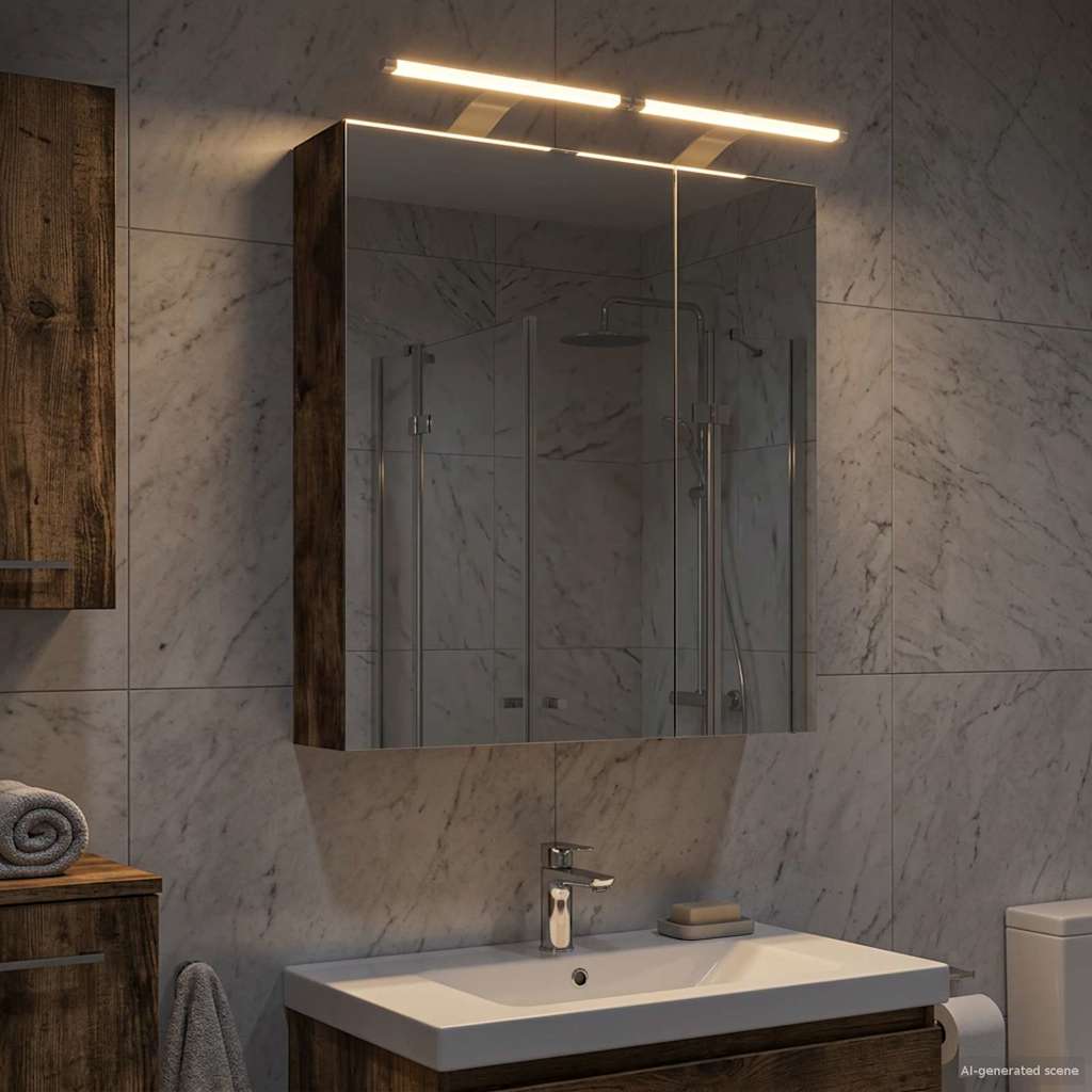vidaXL Bathroom Mirror Cabinet with Shelf Smoked Oak 60 x 14.5 x 70 cm