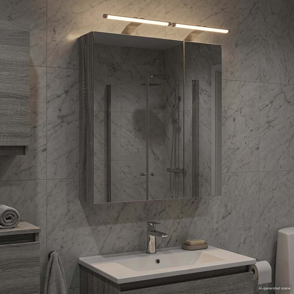 vidaXL Bathroom Mirror Cabinet with Door Grey Sonoma 60 x 14.5 x 70 cm