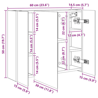 vidaXL Bathroom Mirror Cabinet White 60 x 14.5 x 50 cm Engineered wood