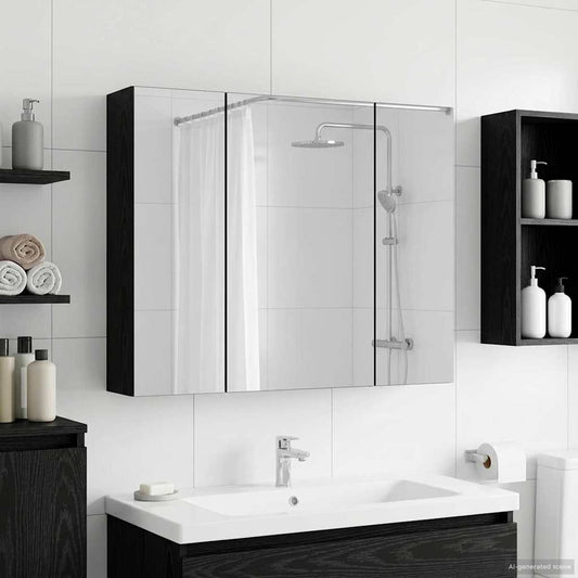 vidaXL Bathroom Mirror Cabinet Black Oak 60 x 14.5 x 50 cm