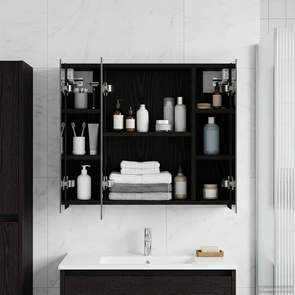 vidaXL Bathroom Mirror Cabinet Black Oak 60 x 14.5 x 50 cm