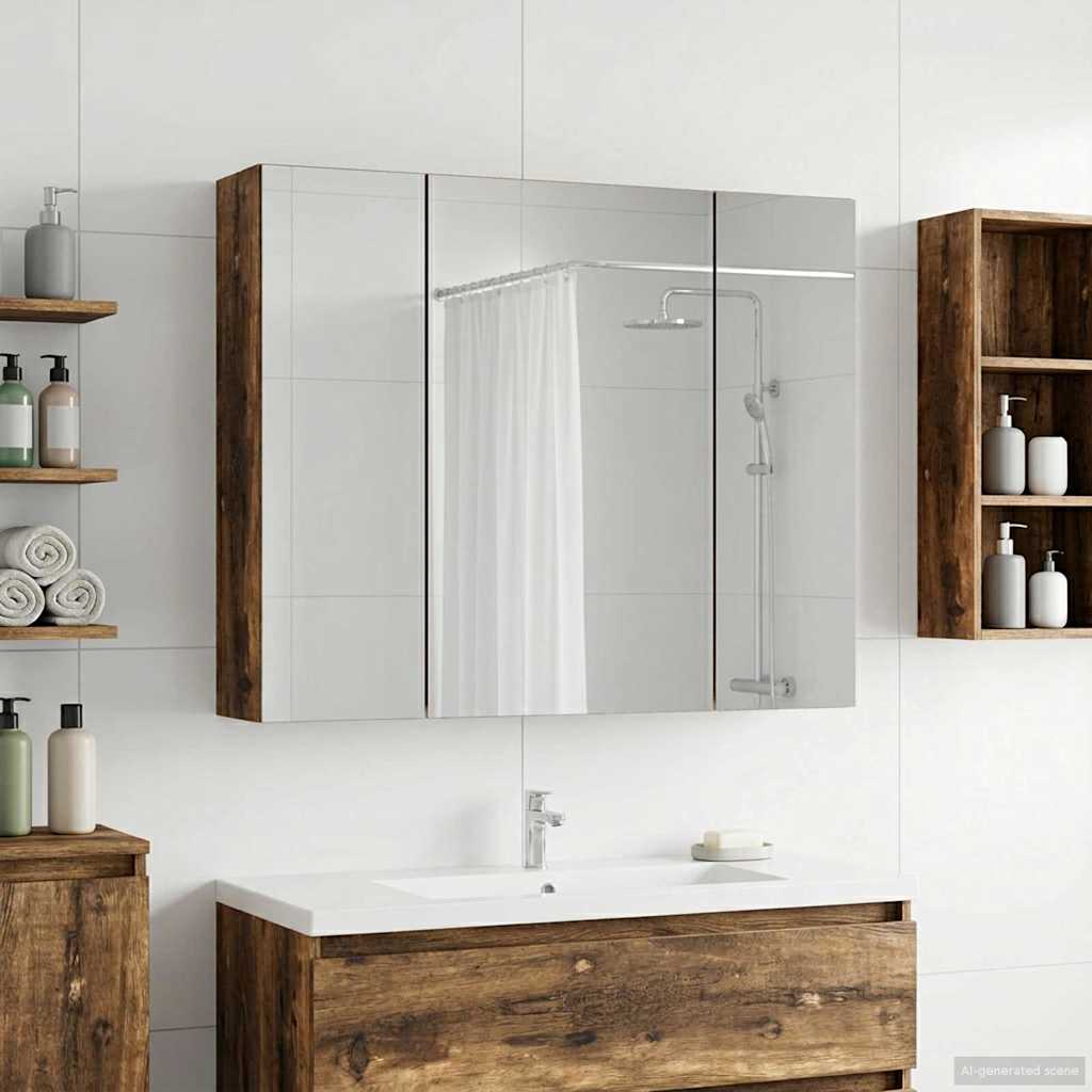 vidaXL Bathroom Mirror Cabinet Smoked Oak 60 x 14.5 x 50 cm