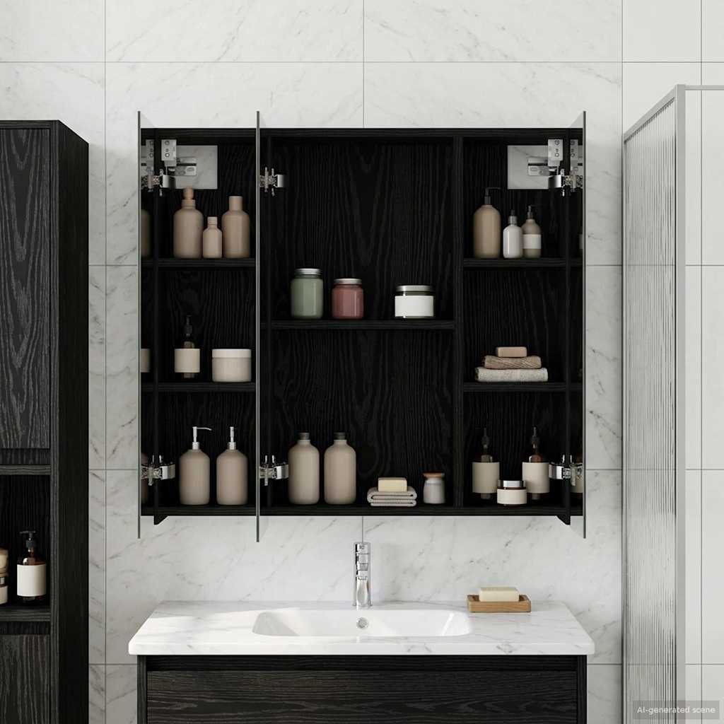 vidaXL Bathroom Mirror Cabinet Black Oak 70 x 14.5 x 70 cm