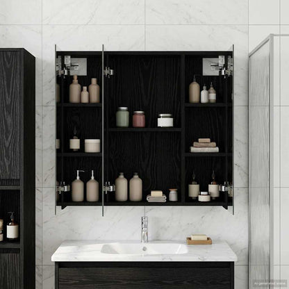 vidaXL Bathroom Mirror Cabinet Black Oak 70 x 14.5 x 70 cm