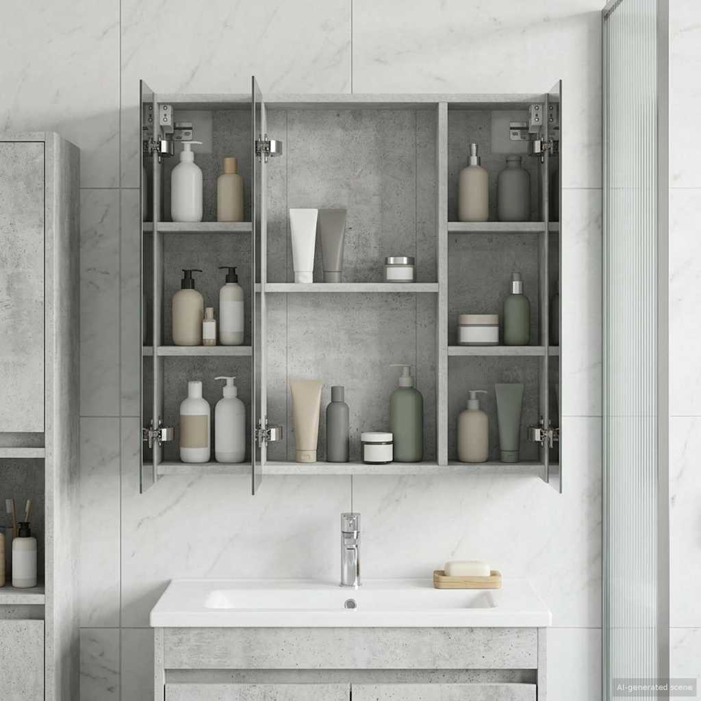 vidaXL Bathroom Mirror Cabinet Concrete Grey 70 x 14.5 x 70 cm