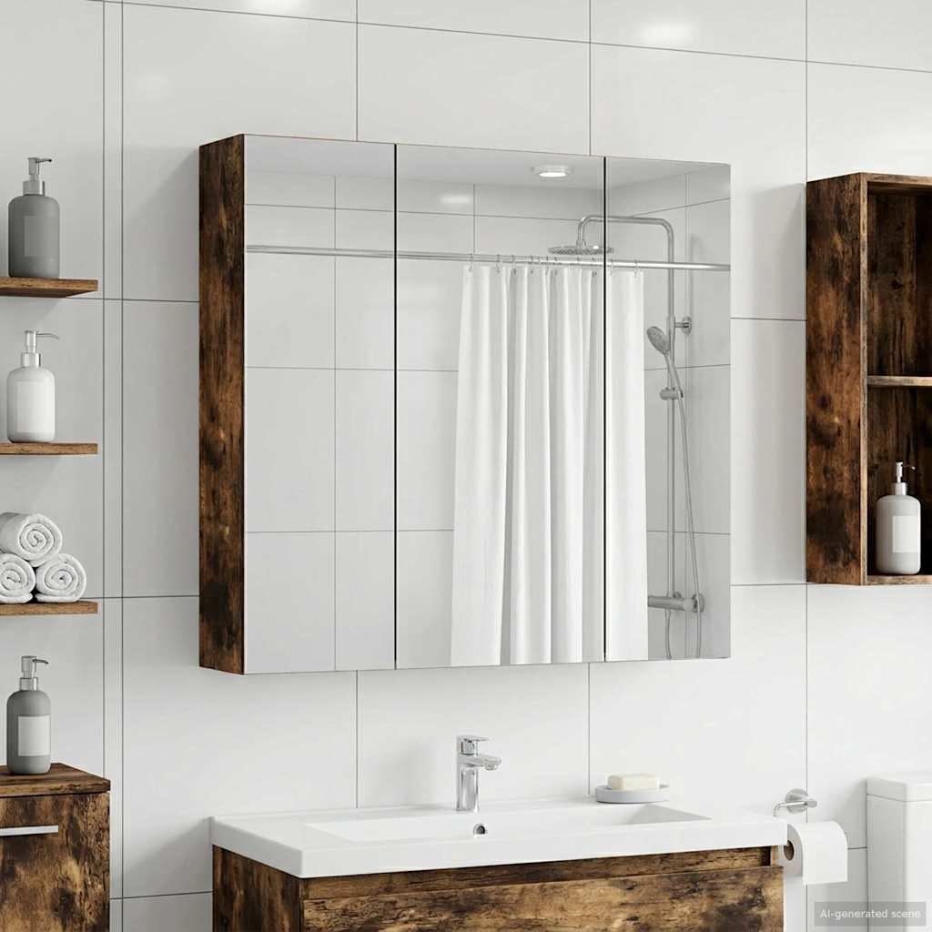 vidaXL Bathroom Mirror Cabinet Smoked Oak 70 x 14.5 x 70 cm