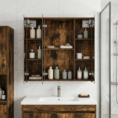 vidaXL Bathroom Mirror Cabinet Smoked Oak 70 x 14.5 x 70 cm