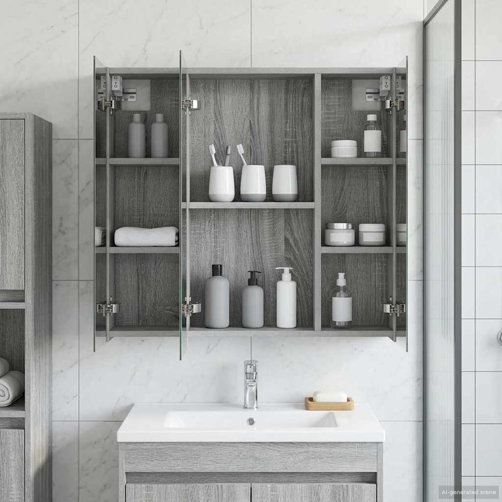 vidaXL Bathroom Mirror Cabinet Grey Sonoma 70 x 14.5 x 70 cm