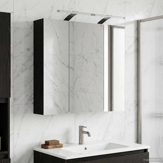 vidaXL Bathroom Mirror Cabinet Black Oak 70 x 14.5 x 70 cm