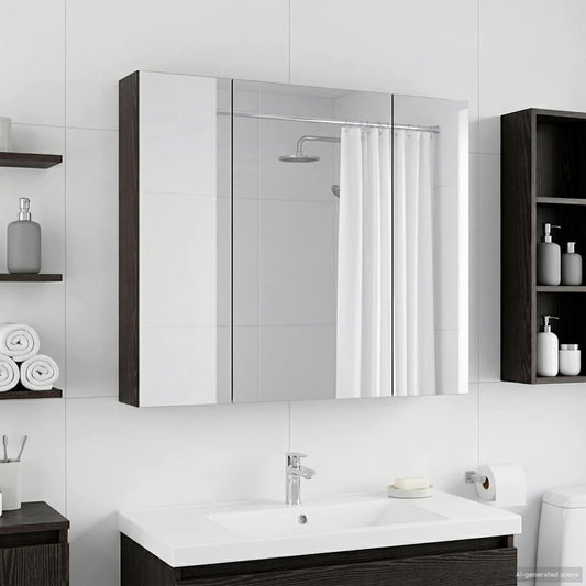 vidaXL Bathroom Mirror Cabinet with Shelf Black Oak 80 x 14.5 x 70 cm