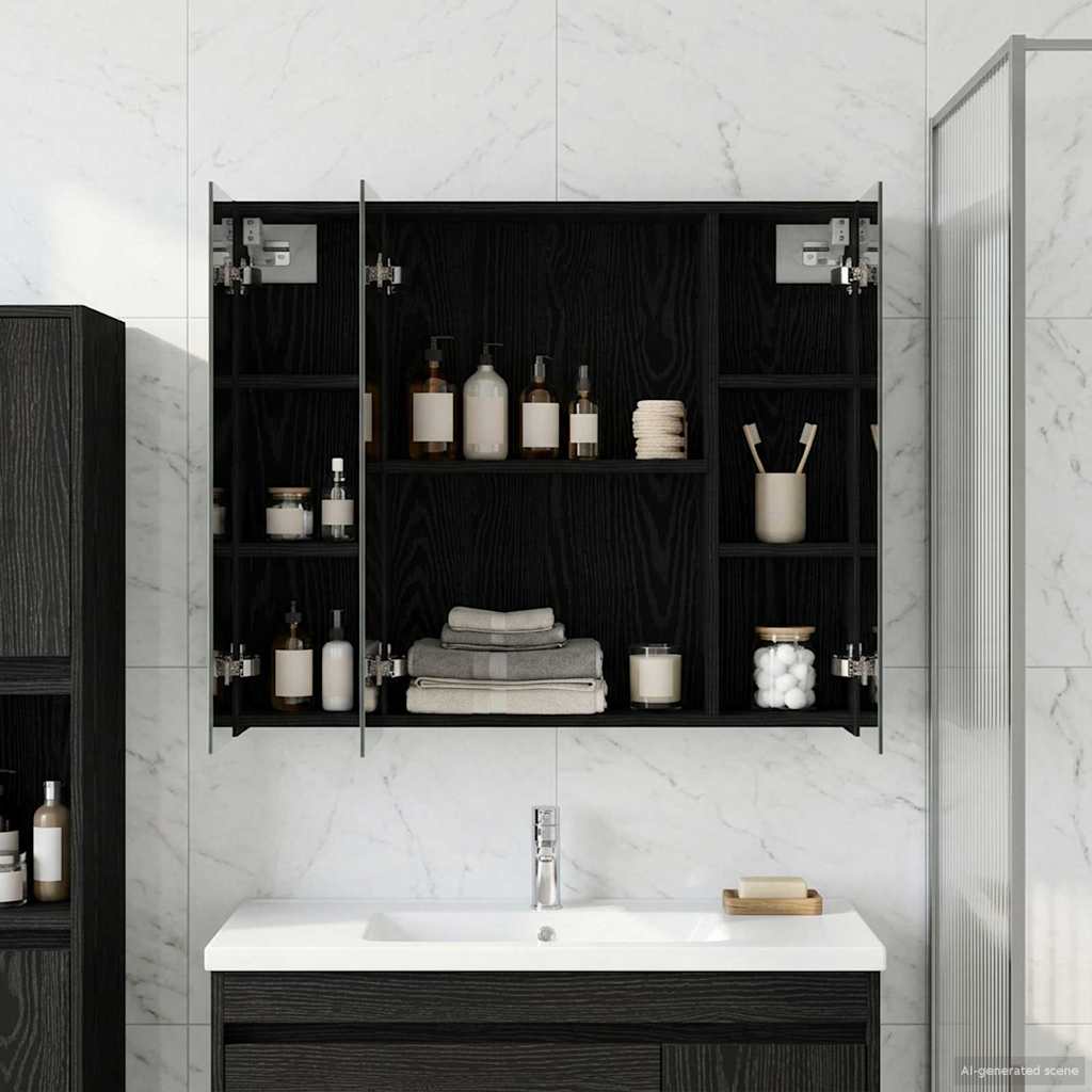 vidaXL Bathroom Mirror Cabinet with Shelf Black Oak 80 x 14.5 x 70 cm