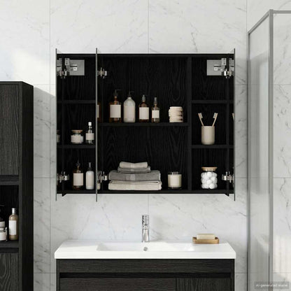 vidaXL Bathroom Mirror Cabinet with Shelf Black Oak 80 x 14.5 x 70 cm
