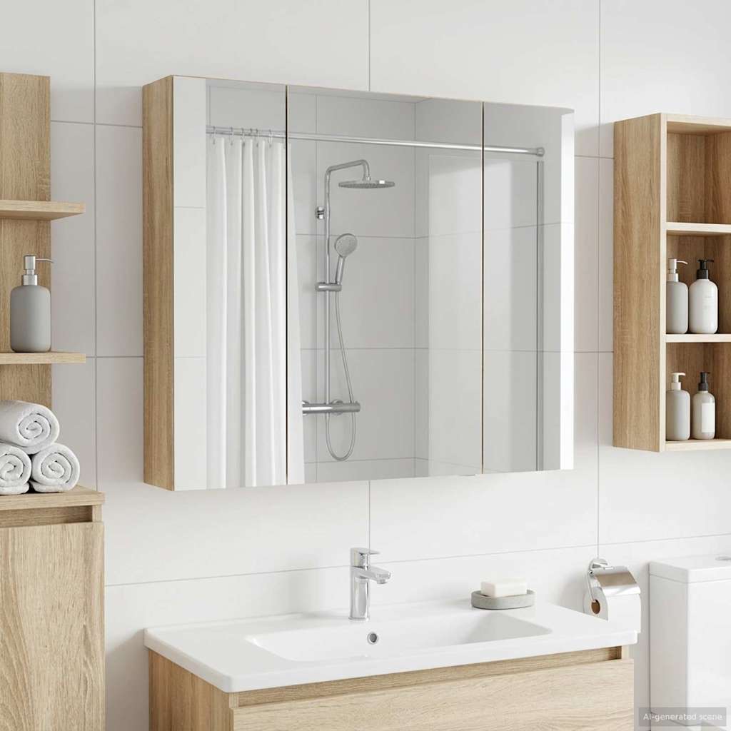 vidaXL Bathroom Mirror Cabinet with Shelf Sonoma Oak 80 x 14.5 x 70 cm