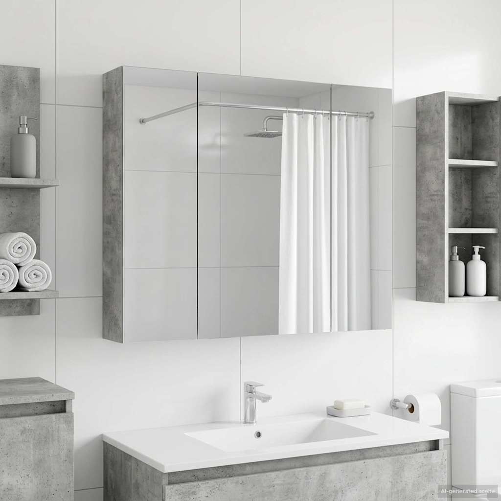 vidaXL Bathroom Mirror Cabinet Concrete Grey 80 x 14.5 x 70 cm