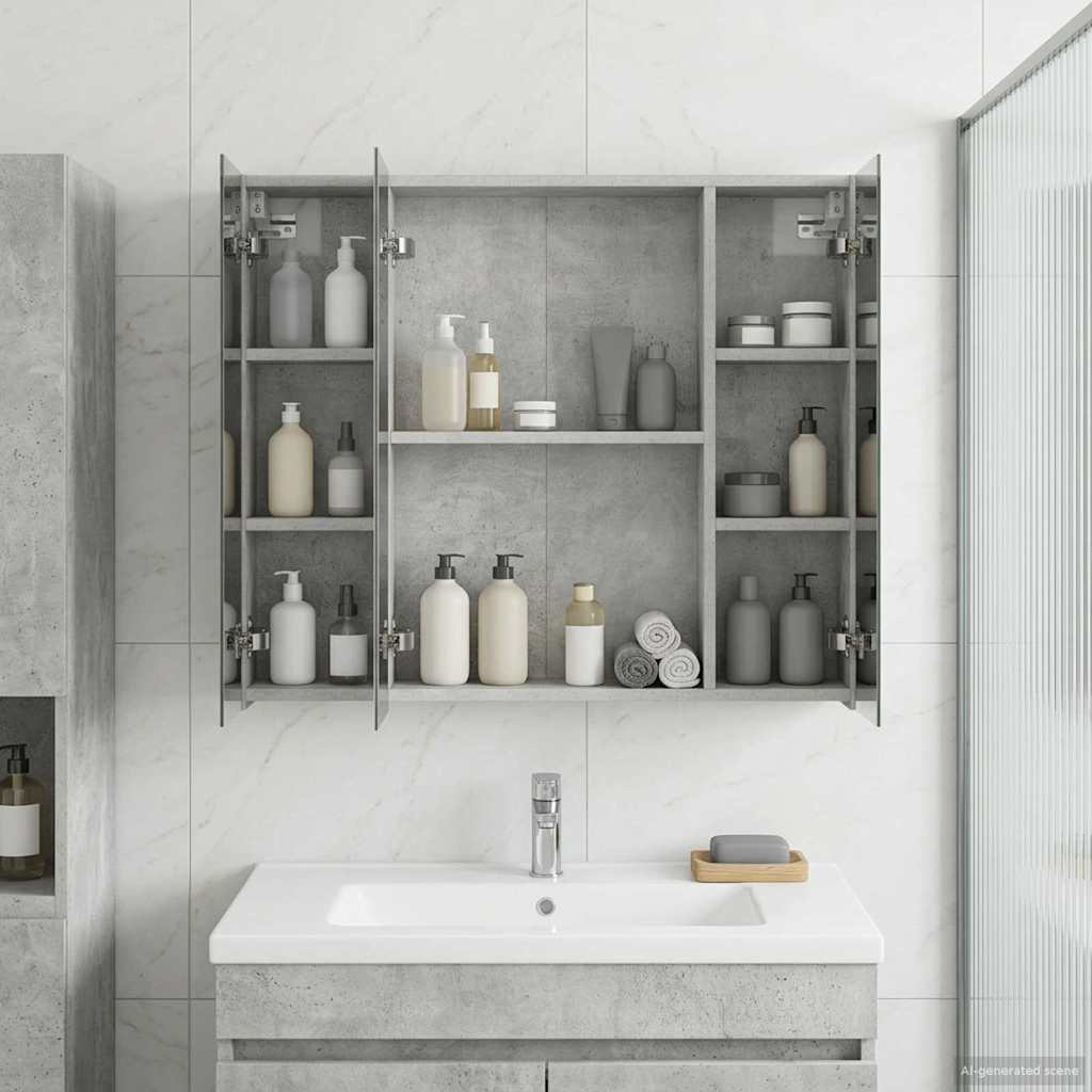 vidaXL Bathroom Mirror Cabinet Concrete Grey 80 x 14.5 x 70 cm