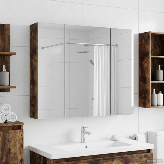 vidaXL Bathroom Mirror Cabinet with Shelf Smoked Oak 80 x 14.5 x 70 cm