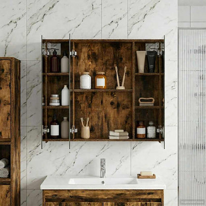 vidaXL Bathroom Mirror Cabinet with Shelf Smoked Oak 80 x 14.5 x 70 cm