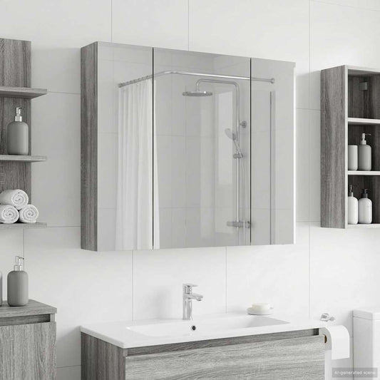 vidaXL Bathroom Mirror Cabinet with Door Grey Sonoma 80 x 14.5 x 70 cm