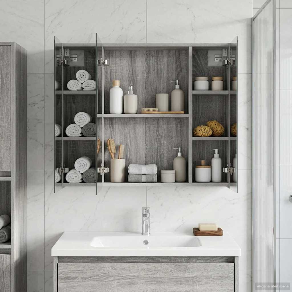 vidaXL Bathroom Mirror Cabinet with Door Grey Sonoma 80 x 14.5 x 70 cm