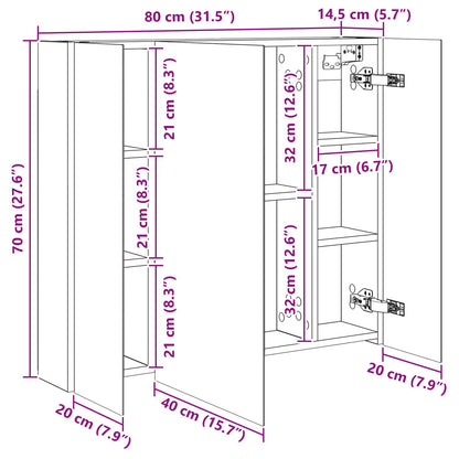 vidaXL Bathroom Mirror Cabinet with Door Grey Sonoma 80 x 14.5 x 70 cm