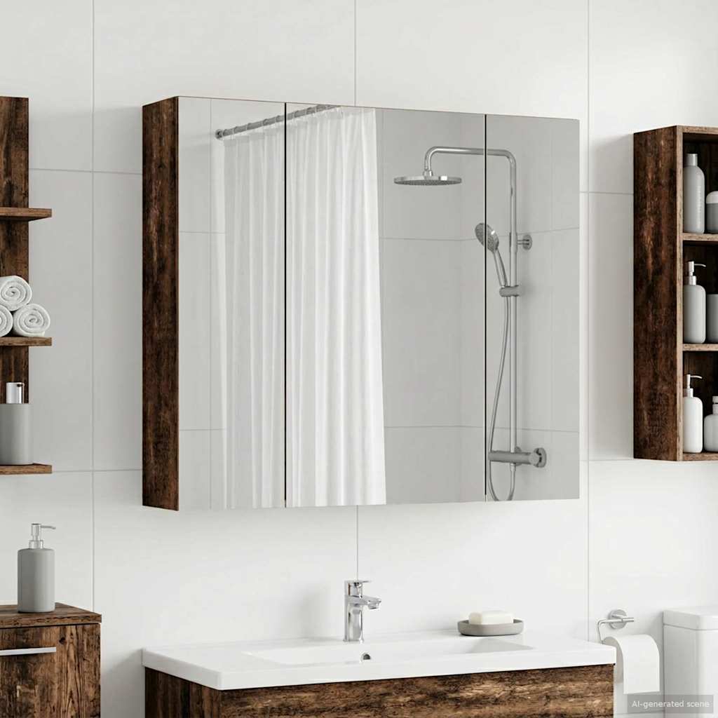 vidaXL Bathroom Mirror Cabinet with Shelf Old Wood 80 x 14.5 x 70 cm