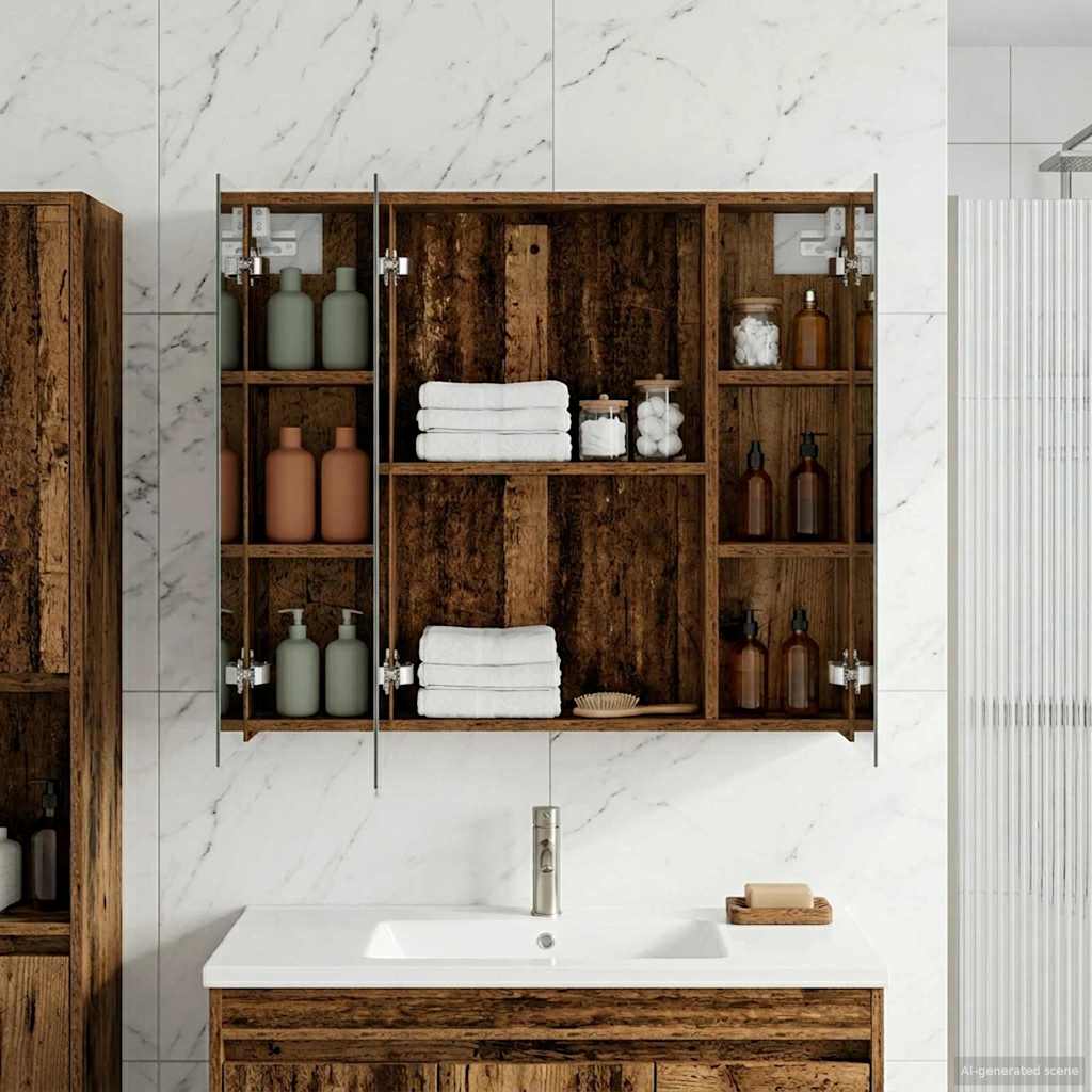 vidaXL Bathroom Mirror Cabinet with Shelf Old Wood 80 x 14.5 x 70 cm