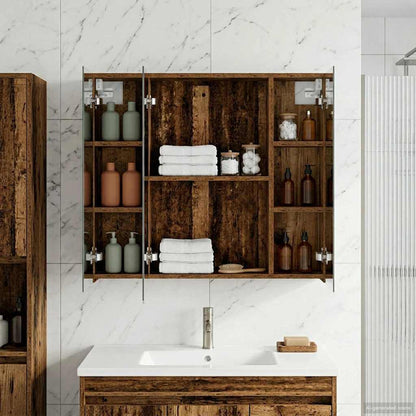 vidaXL Bathroom Mirror Cabinet with Shelf Old Wood 80 x 14.5 x 70 cm