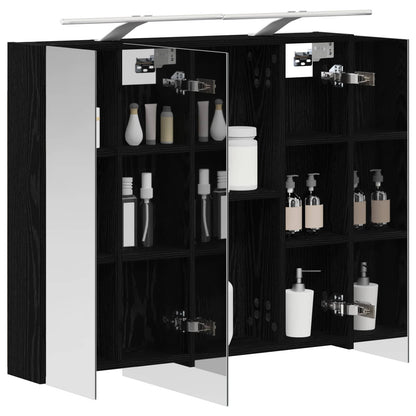 vidaXL Bathroom Mirror Cabinet with Shelf Black Oak 80 x 14.5 x 70 cm