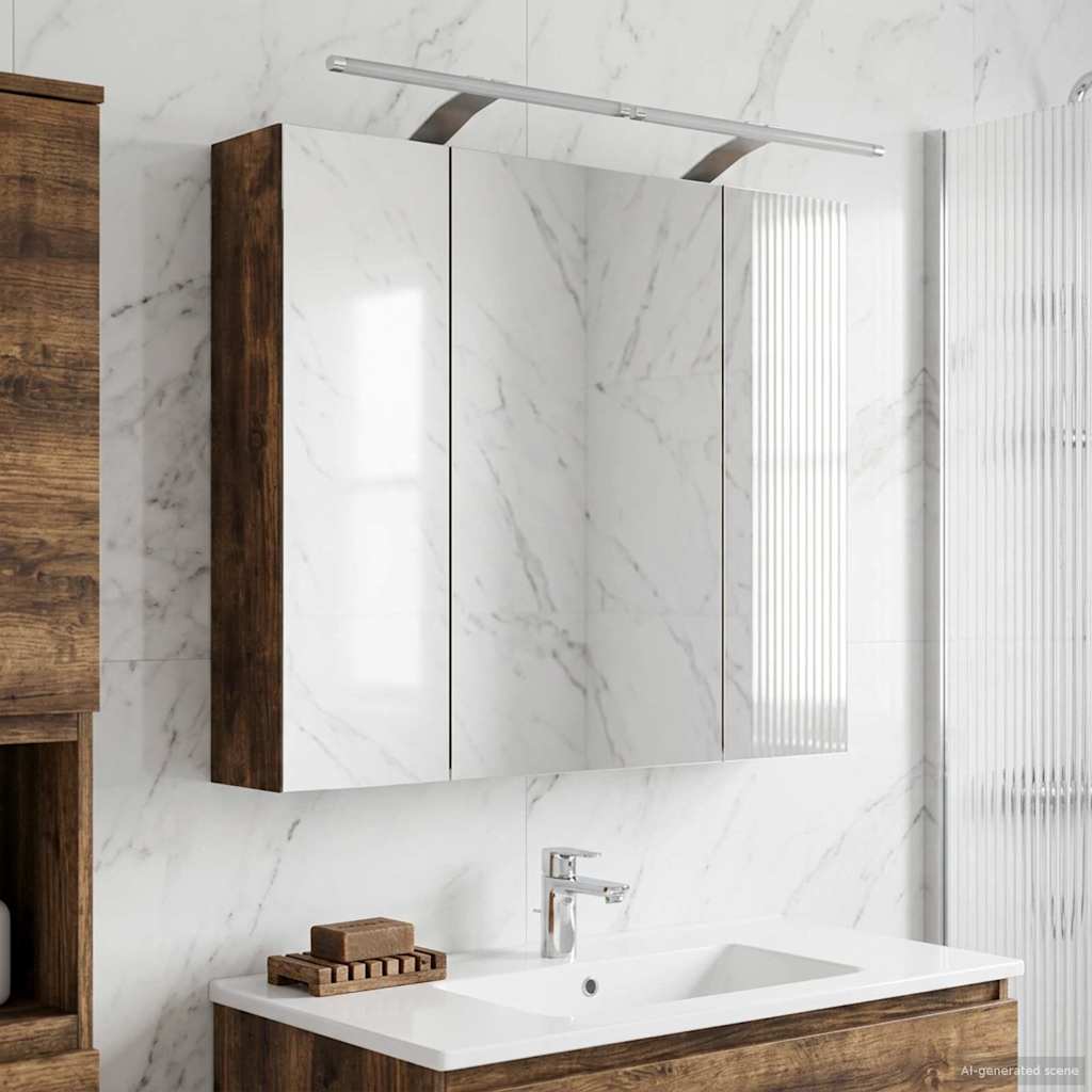 vidaXL Bathroom Mirror Cabinet with Shelf Smoked Oak 80 x 14.5 x 70 cm