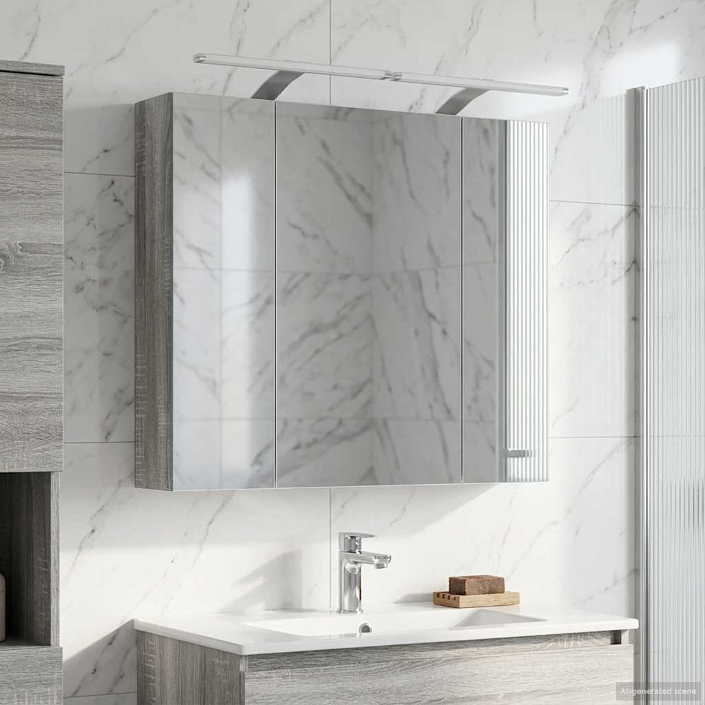 vidaXL Bathroom Mirror Cabinet with Door Grey Sonoma 80 x 14.5 x 70 cm