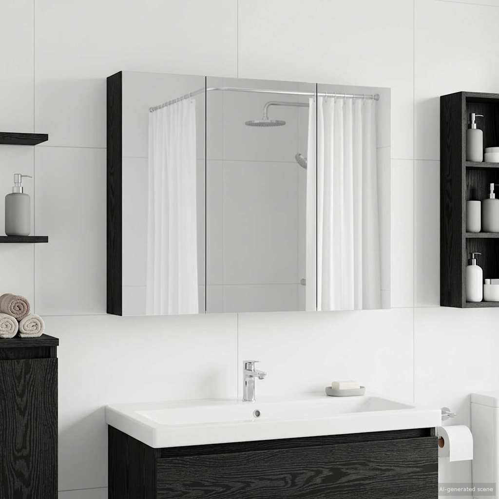 vidaXL Bathroom Mirror Cabinet with Shelf Black Oak 100 x 14.5 x 70 cm