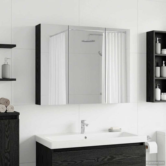 vidaXL Bathroom Mirror Cabinet with Shelf Black Oak 100 x 14.5 x 70 cm