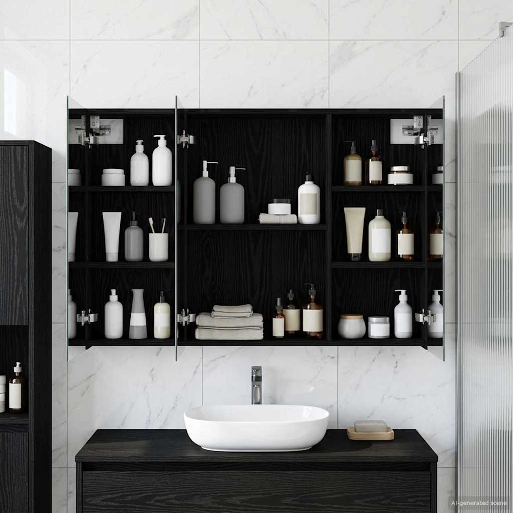 vidaXL Bathroom Mirror Cabinet with Shelf Black Oak 100 x 14.5 x 70 cm