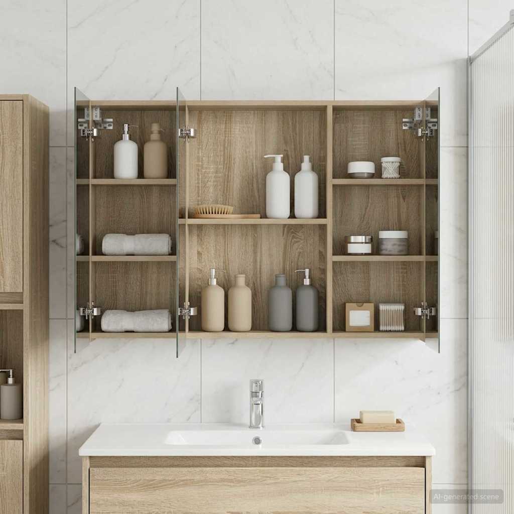 vidaXL Bathroom Mirror Cabinet with Door Sonoma Oak 100 x 14.5 x 70 cm