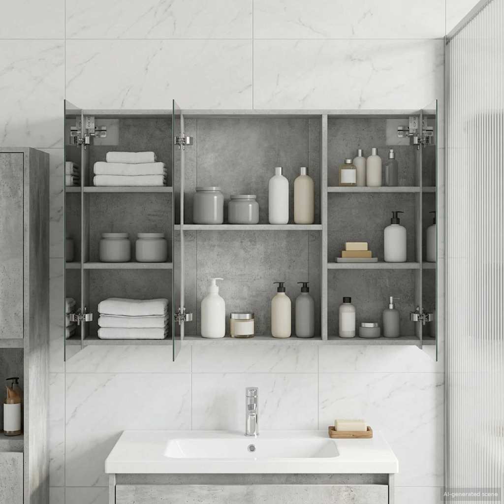 vidaXL Bathroom Mirror Cabinet Concrete Grey 100 x 14.5 x 70 cm