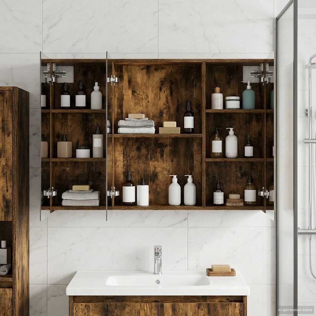 vidaXL Bathroom Mirror Cabinet with Door Smoked Oak 100 x 14.5 x 70 cm