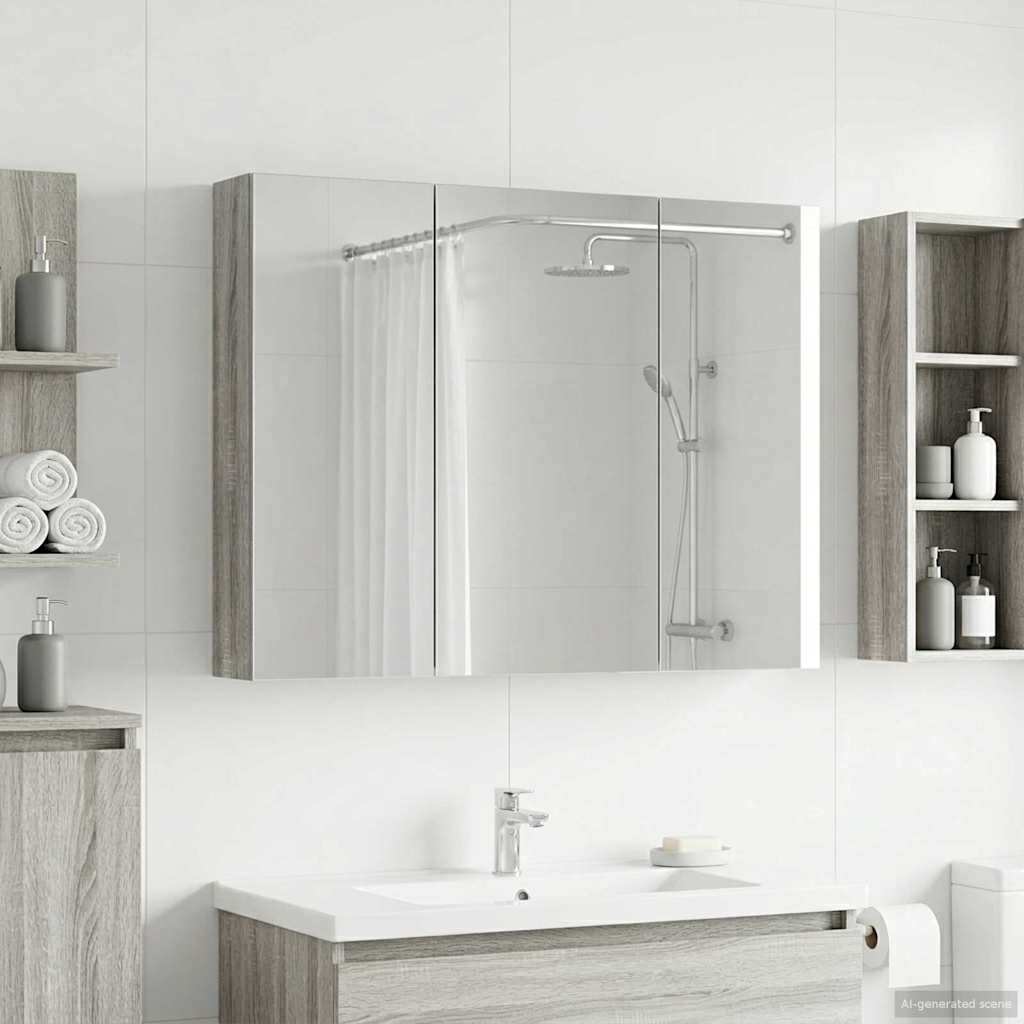 vidaXL Bathroom Mirror Cabinet Grey Sonoma 100 x 14.5 x 70 cm