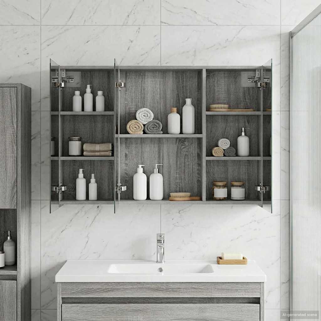 vidaXL Bathroom Mirror Cabinet Grey Sonoma 100 x 14.5 x 70 cm