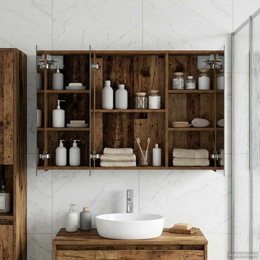 vidaXL Bathroom Mirror Cabinet with Shelf Old Wood 100 x 14.5 x 70 cm