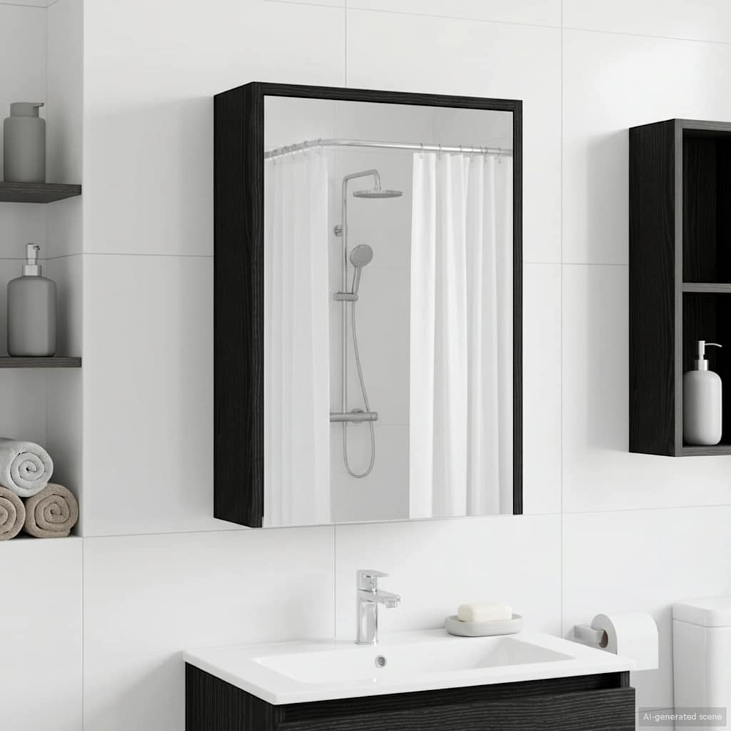 vidaXL Bathroom Mirror Cabinet with Shelf Black Oak 43 x 16 x 62.5 cm