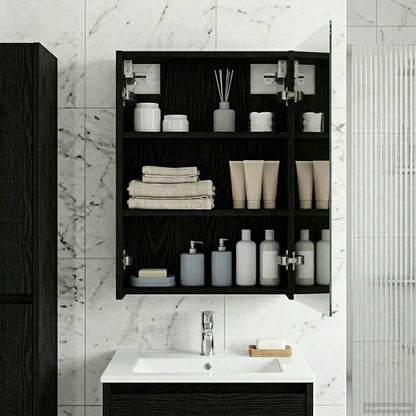 vidaXL Bathroom Mirror Cabinet with Shelf Black Oak 43 x 16 x 62.5 cm