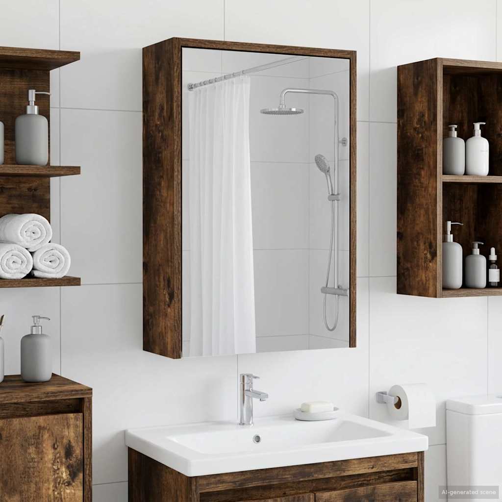 vidaXL Bathroom Mirror Cabinet with Shelf Smoked Oak 43 x 16 x 62.5 cm