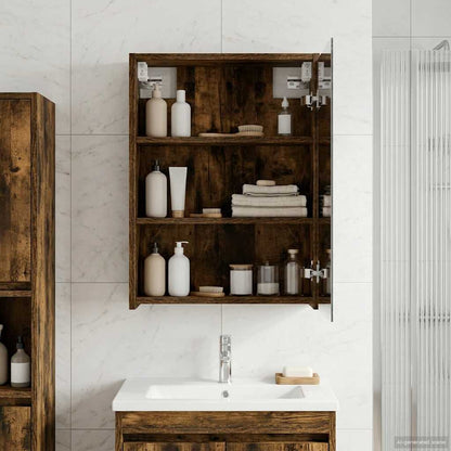 vidaXL Bathroom Mirror Cabinet with Shelf Smoked Oak 43 x 16 x 62.5 cm