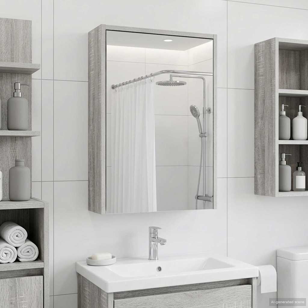 vidaXL Bathroom Mirror Cabinet with Door Grey Sonoma 43 x 16 x 62.5 cm