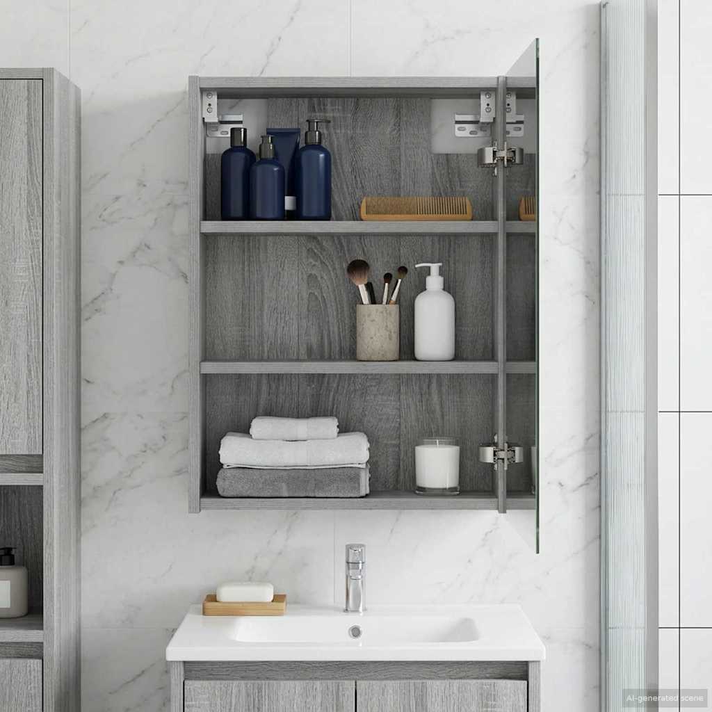 vidaXL Bathroom Mirror Cabinet with Door Grey Sonoma 43 x 16 x 62.5 cm