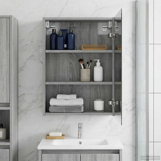 vidaXL Bathroom Mirror Cabinet with Door Grey Sonoma 43 x 16 x 62.5 cm