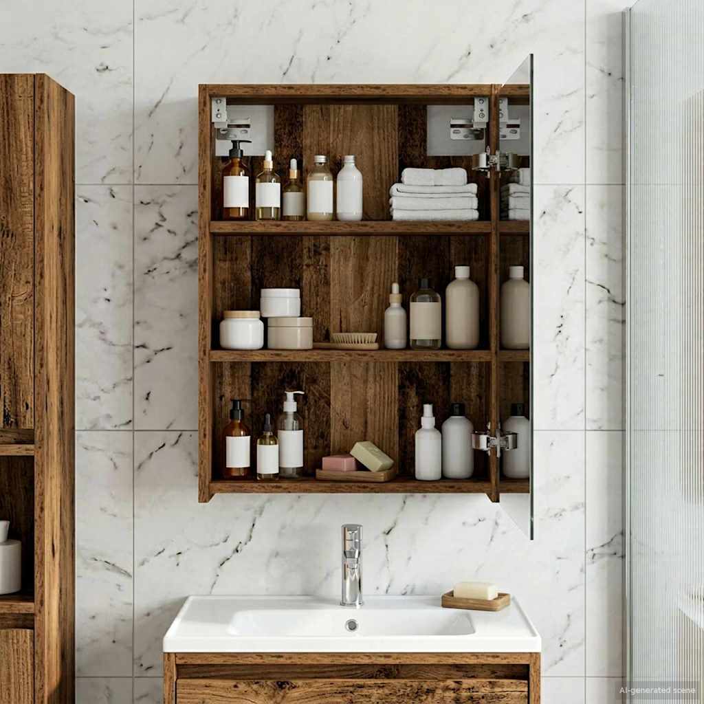vidaXL Bathroom Mirror Cabinet with Shelf Old Wood 43 x 16 x 62.5 cm