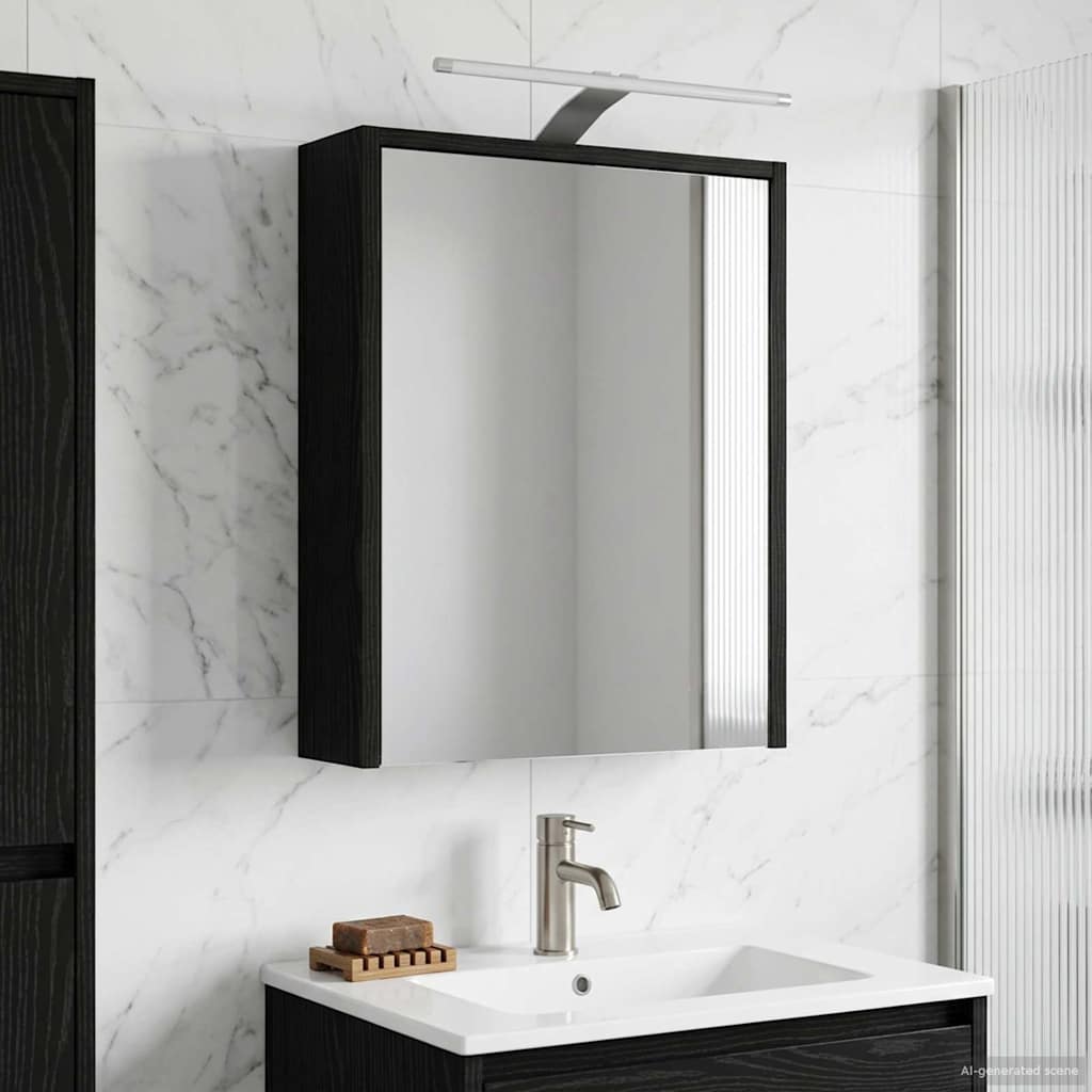 vidaXL Bathroom Mirror Cabinet with Shelf Black Oak 43 x 16 x 62.5 cm
