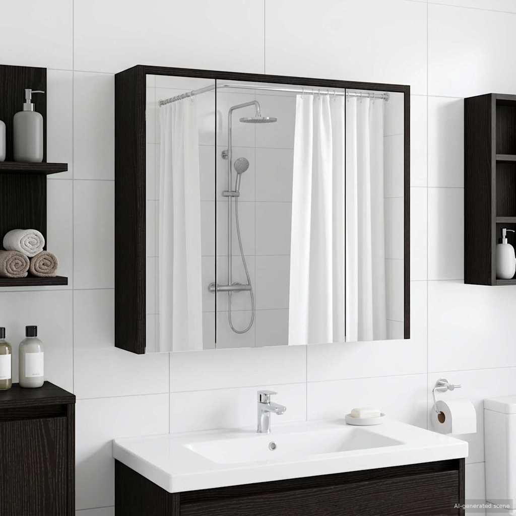 vidaXL Bathroom Mirror Cabinet Black Oak 63.5 x 16 x 62.5 cm