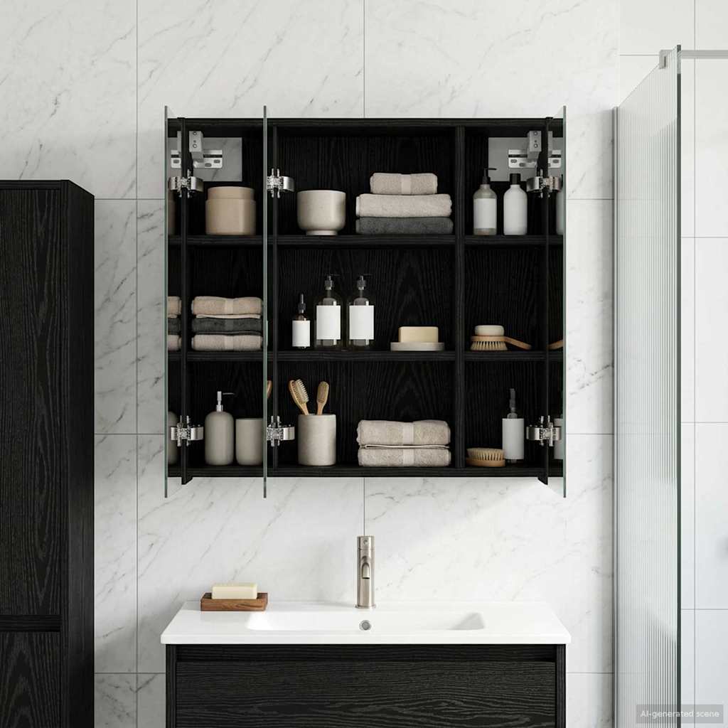 vidaXL Bathroom Mirror Cabinet Black Oak 63.5 x 16 x 62.5 cm